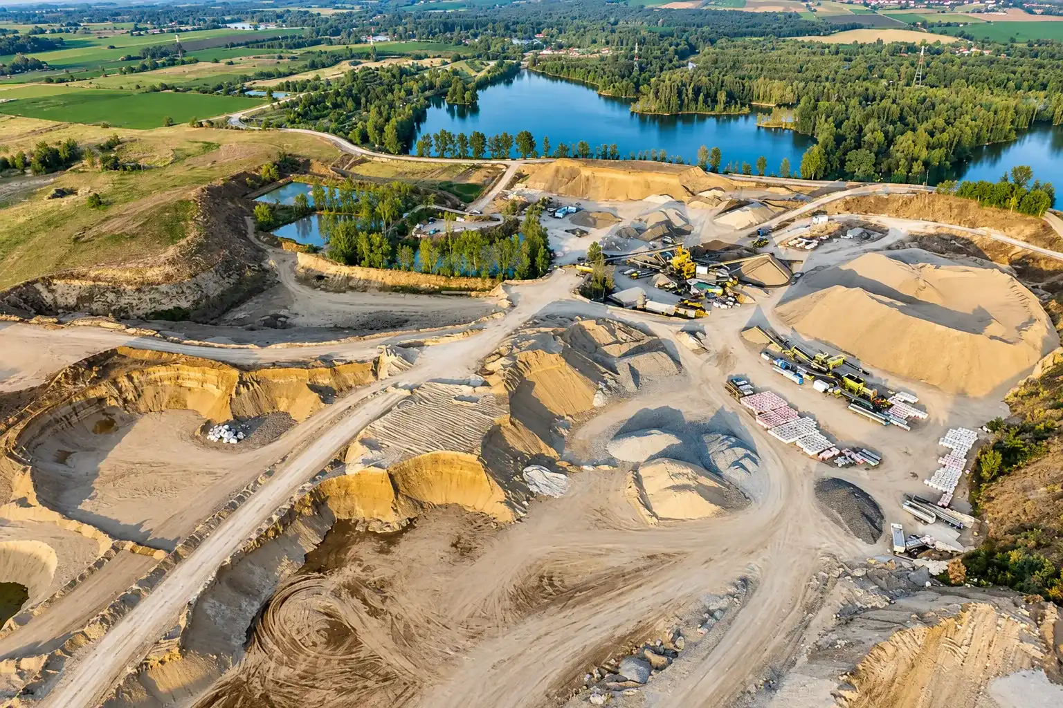 Bulk material quarry and aggregate stockpiles